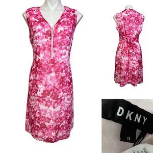 DKNY dress plus size 14 pink white tie-waist sleeveless sheath spring casual‎